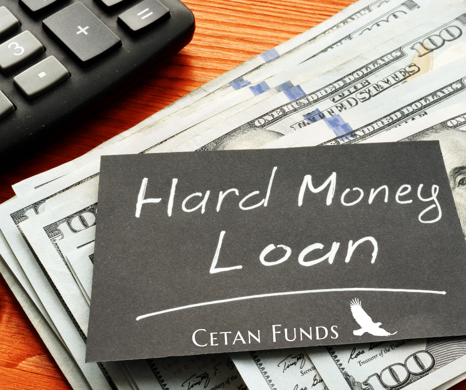 "Hard Money Loans" written on a chalkboard above a Cetan Funds logo